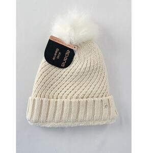 Apana Knit Pom Beanie Hat One Size Cream New Fleece Lined Womens